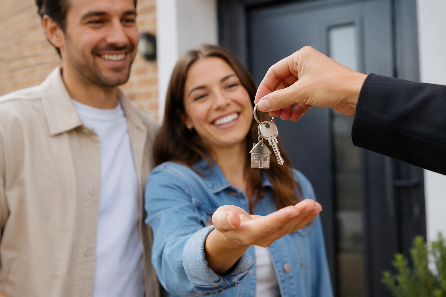 Couple celebrating receiving home keys